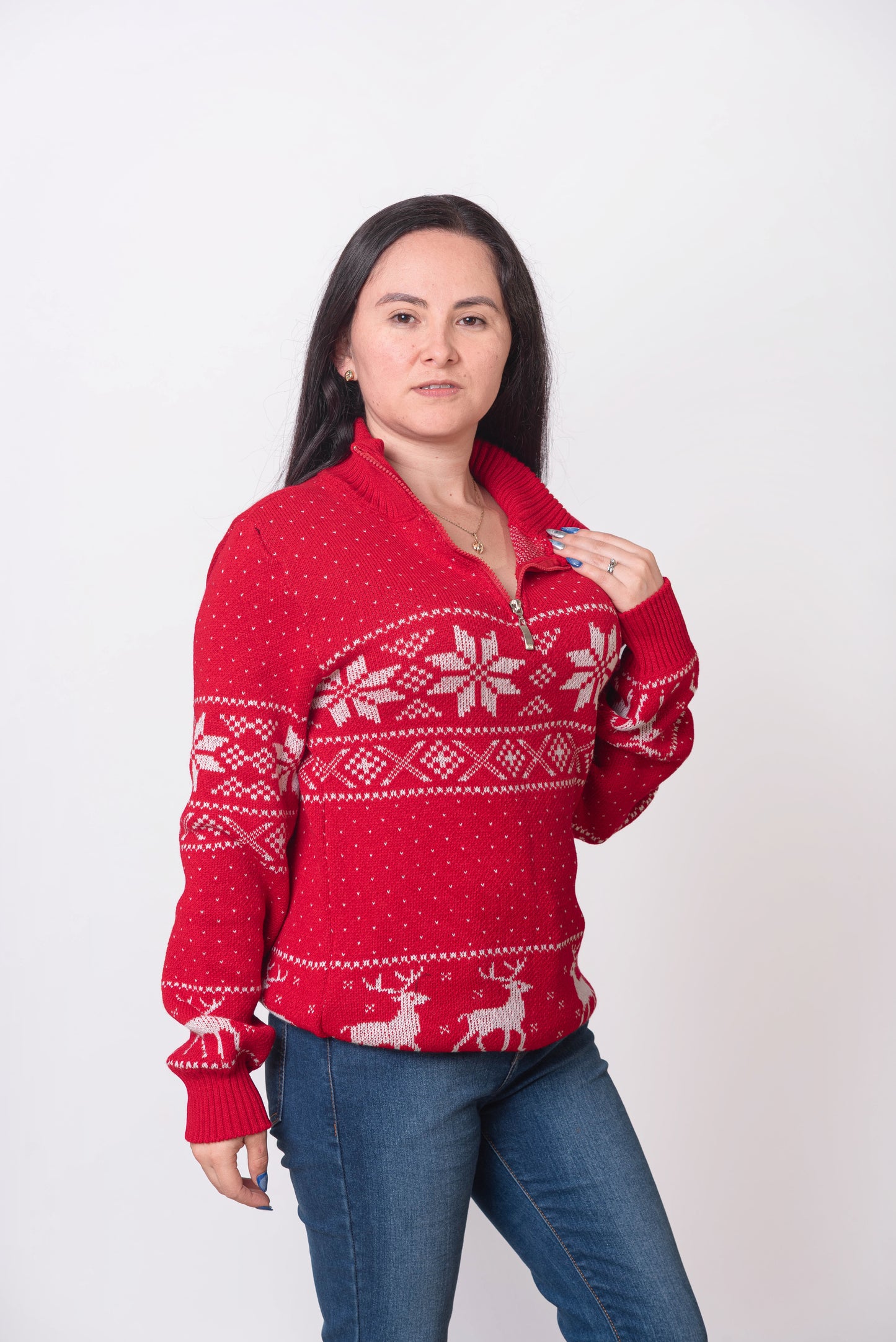 Suéter Navideño | Nórdico Rojo Zipper