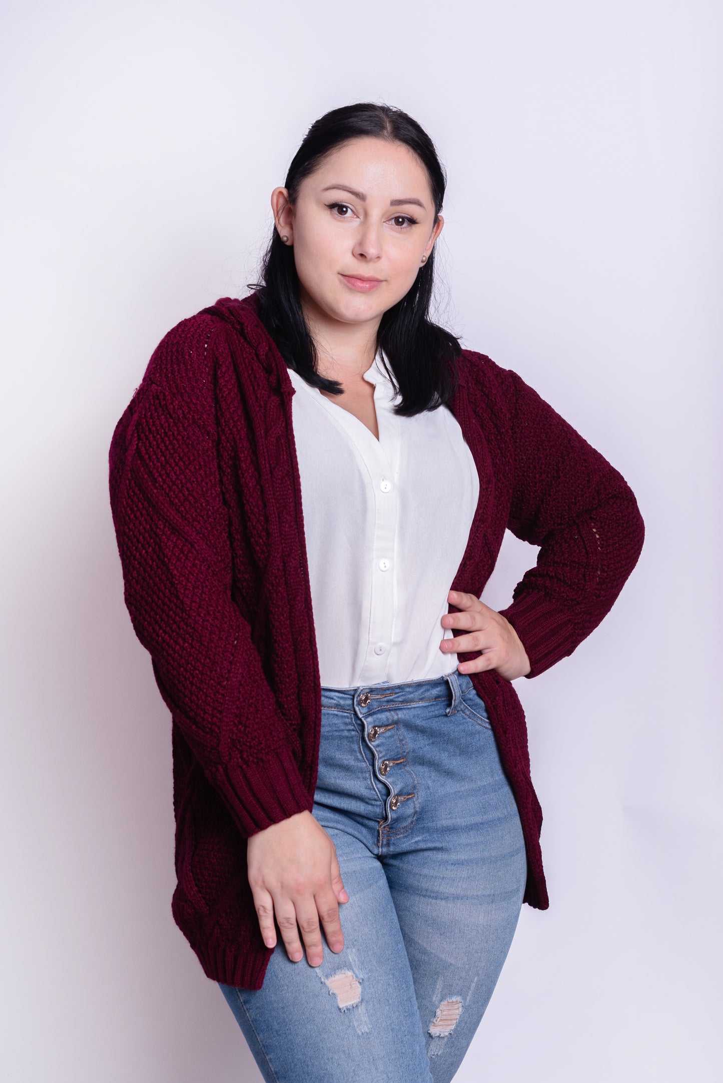 Cardigan Trenzado Vino Tinto