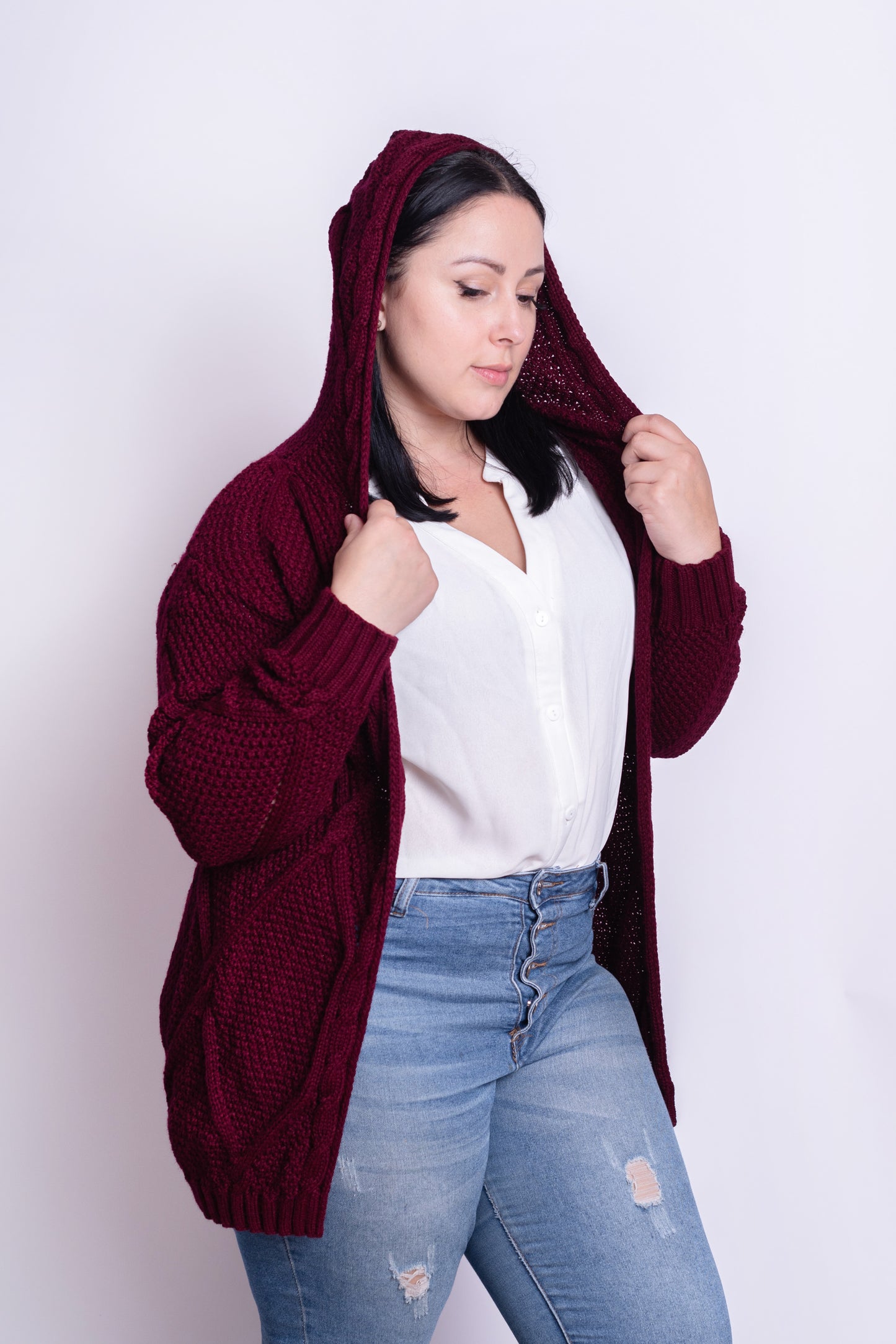 Cardigan Trenzado Vino Tinto