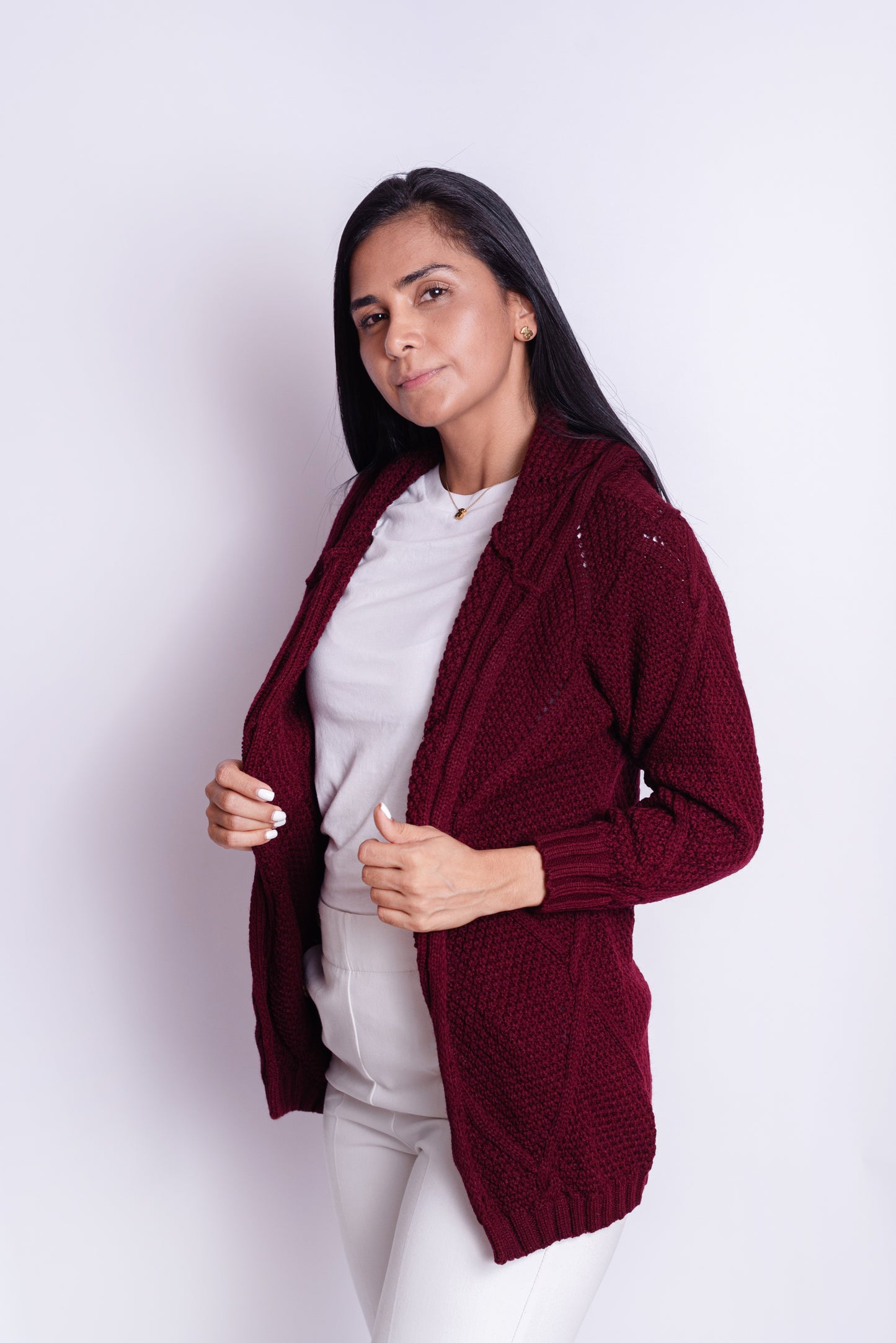 Cardigan Trenzado Vino Tinto