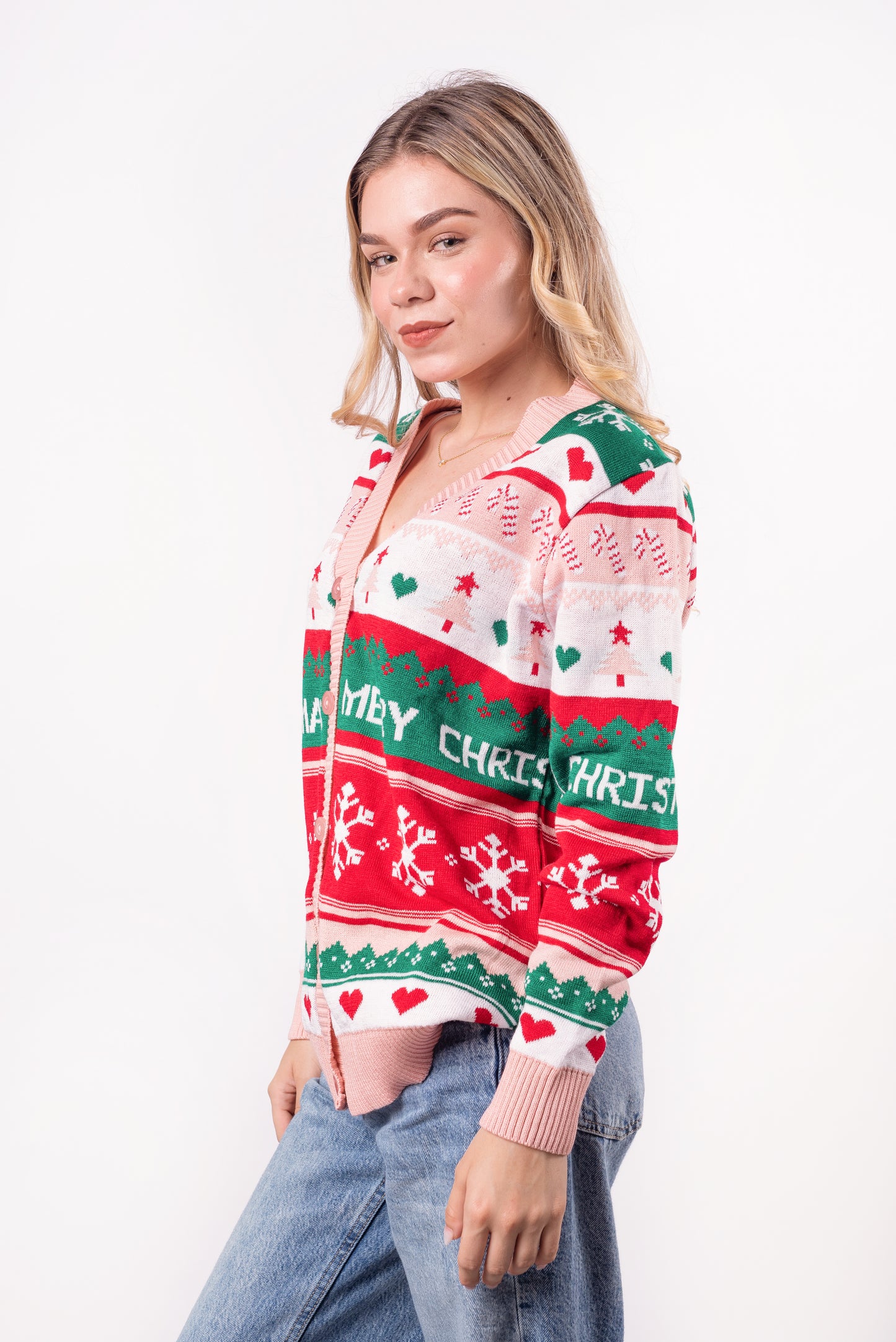 Cardigan Navideño Rosa