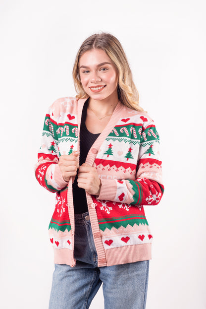 Cardigan Navideño Rosa