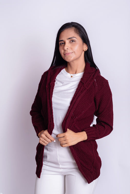 Cardigan Trenzado Vino Tinto